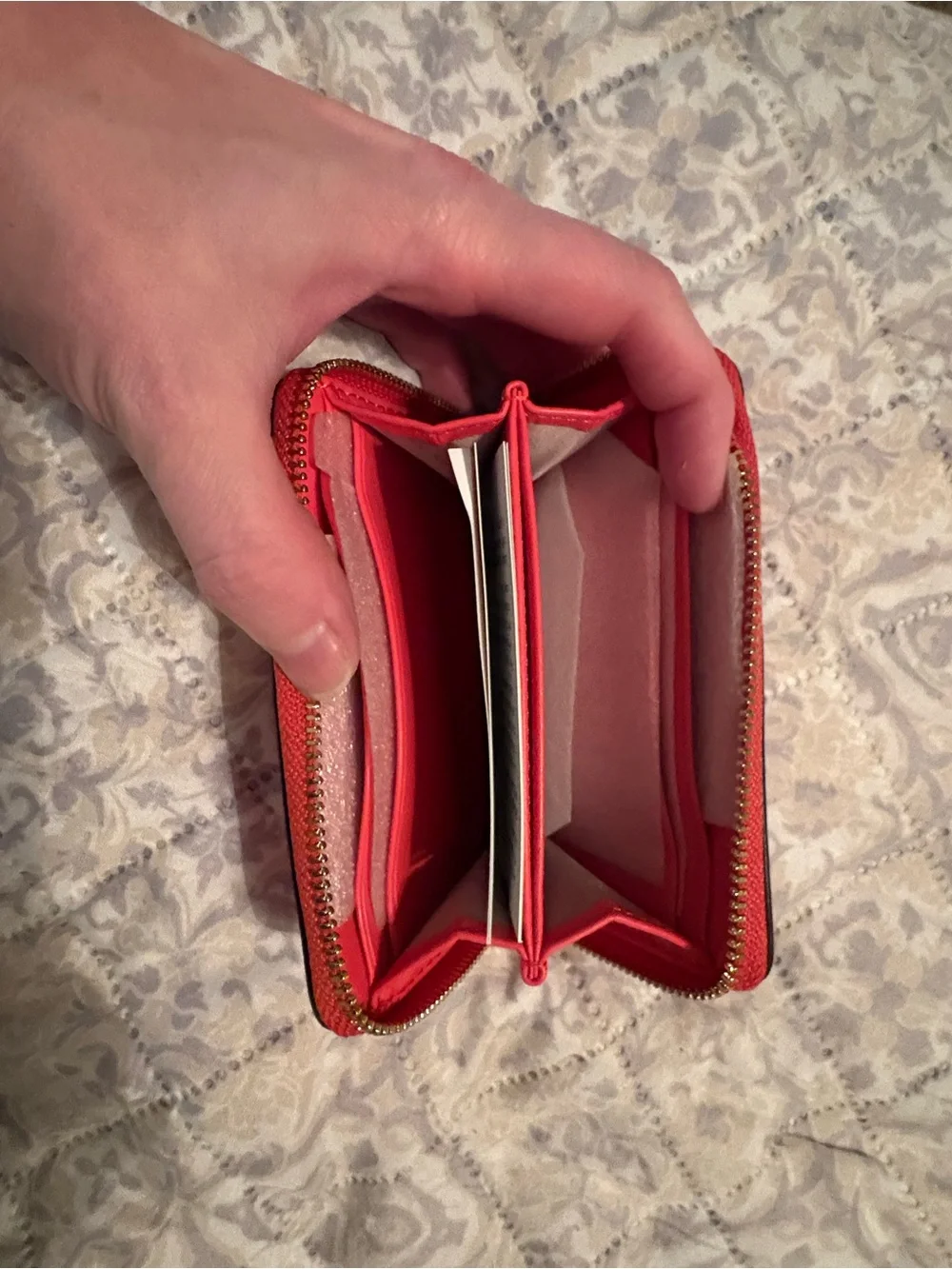 Michael Kors Coral Pink/Red Signature Zip Card Holder